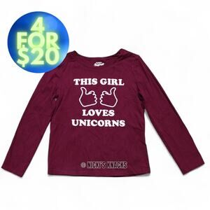 4/$20 Oshkosh Girls This Girl Loves Unicorns Long Sleeve T-Shirt Burgundy Size 8